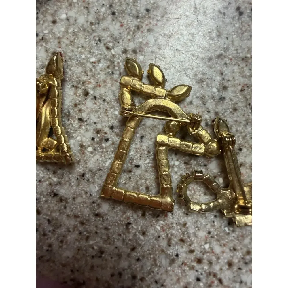 Vnt Multi-Color Prong Set Rhinestone Christmas Gold Tone Pin Brooch Lot Of 5